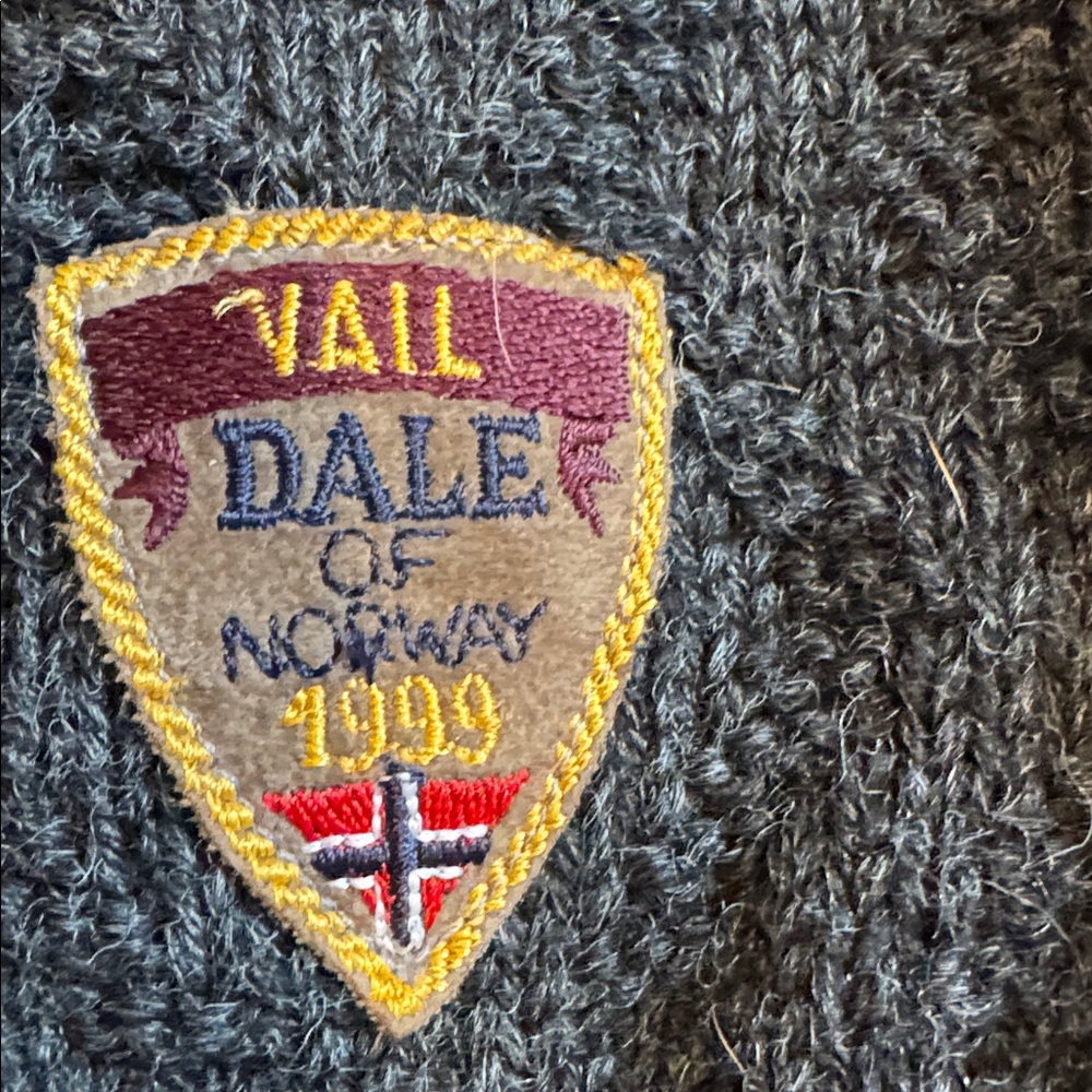 1999 Olympic Dale of Norway Men's Sweater with Black, White, and Orange Pattern